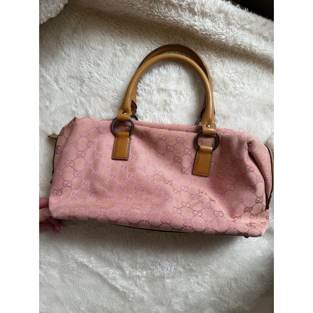 Gucci Pink GG Monogram Canvas Leather Trim Satchel Hand Bag Size OS - Picture 5 of 8